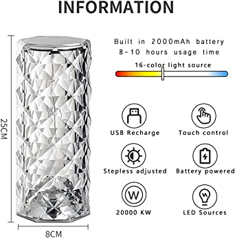 Crystal Rose LED Table Lamp – 16 Colors Night Light