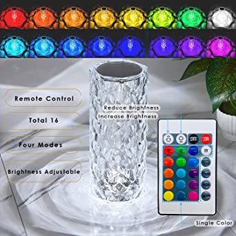 Crystal Rose LED Table Lamp – 16 Colors Night Light