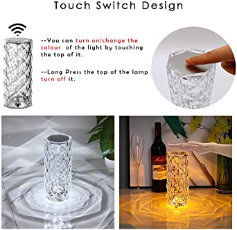 Crystal Rose LED Table Lamp – 16 Colors Night Light